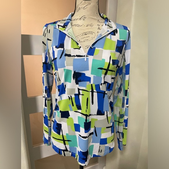 🍂❣️ IBKUL COLLAR - MONDRIAN BLUE long sleeve SZ Small EUC - Picture 2 of 8